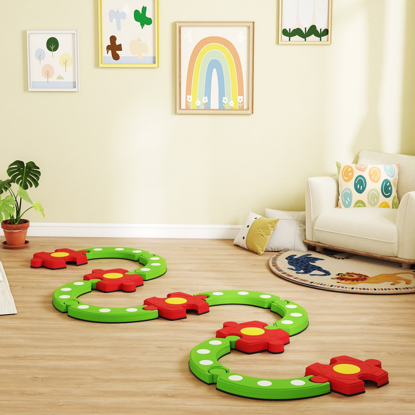13 PCS Kids Balance Beam Stepping Stones Set with Non-slip Textured Surface, Outdoor Indoor for Toddlers, Green
