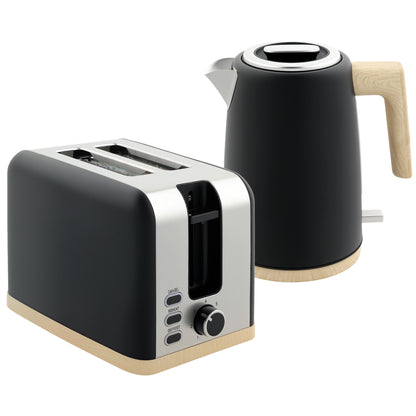 Stainless Steel Kettle and Toaster Set, 1.7L 3000W Fast Boil Kettle & 2 Slice Toaster Kitchen Set