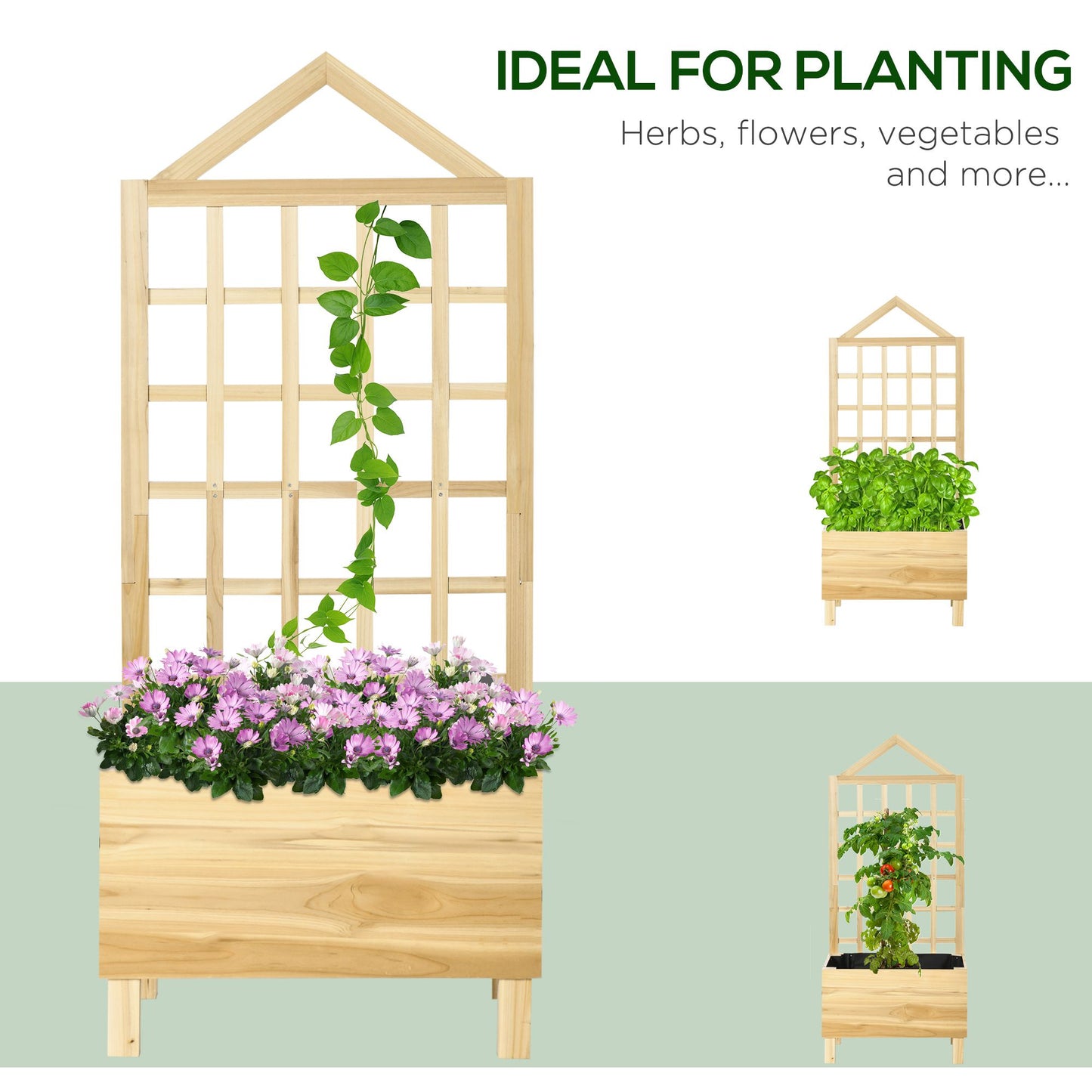 Garden Planters with Trellis for Vine Climbing, Distressed Wooden Raised Beds, 90x43x150cm, Natural Tone