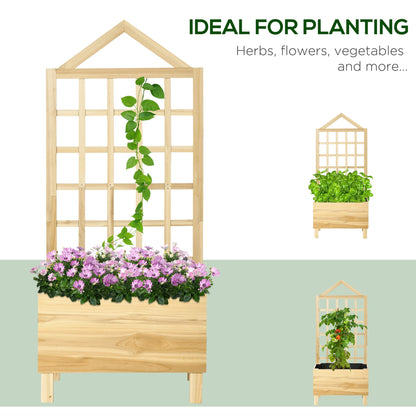 Garden Planters with Trellis for Vine Climbing, Distressed Wooden Raised Beds, 90x43x150cm, Natural Tone
