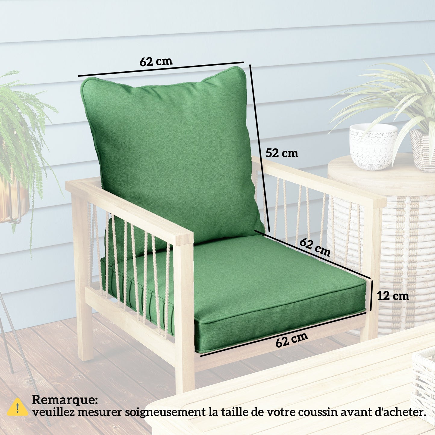 Seat and Back Padded Cushion Set, CUSHION ONLY - Green