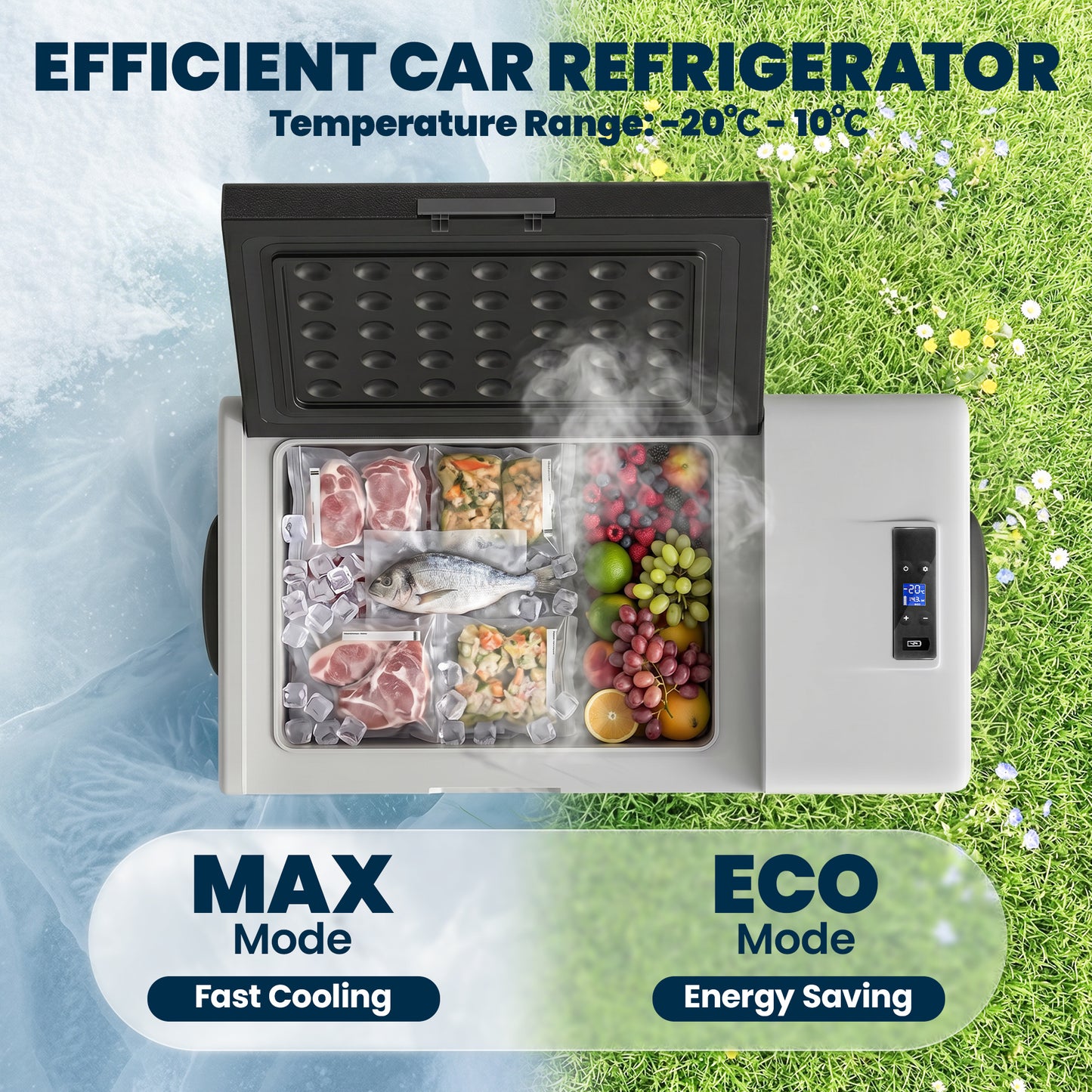 16L Portable Car Fridge, -20℃ to 10℃ Adjustable Temperature - Black/Grey