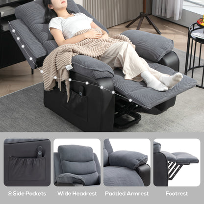 Overstuffed Corduroy Electric Lift Chair - Dark Grey