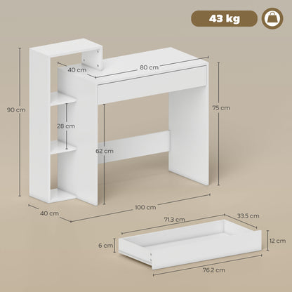 Desk with Storage, Computer Desk with 3 Open Shelves and Drawer, Workstation, Computer Table, White