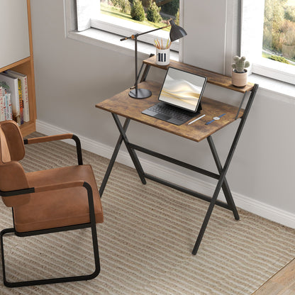 81.5 cm Folding Computer Desk with Monitor Shelf - Rustic Brown