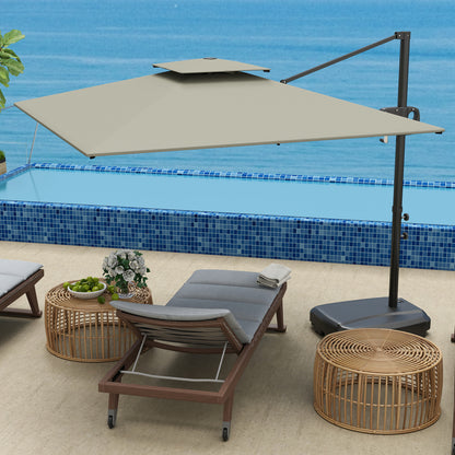 Cantilever Parasol with Weighted Base Double Top Garden Parasol Square Hanging Patio Umbrella with Crank Tilt Light Grey