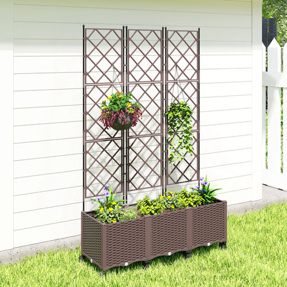 Plastic Raised Planter with Trellis, Self Watering Raised Bed for Garden with Wheels, Drainage Holes and Plugs