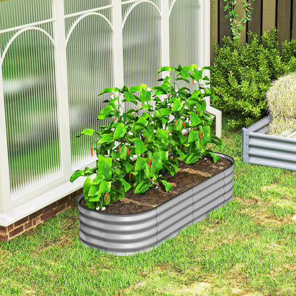Galvanised Raised Garden Bed, Metal Planter Box with Safety Edging, for Flowers, Herbs, Succulents, Silver