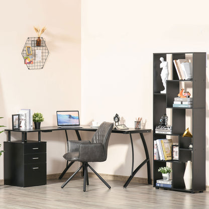 L-Shaped Computer Desk Table with Storage Drawer, Home Office Desk Corner Industrial Style Workstation for A4 Files 143.5 x 1