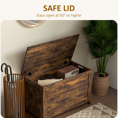 Storage Chest, Modern Storage Trunk with 2 Safety Hinges and Cut-out Handles, Wooden Toy Box for Living Room, Entryway