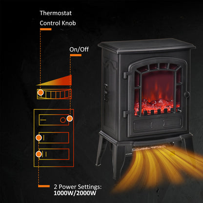 Free standing Electric Fireplace Stove, Fireplace Heater with Realistic Flame Effect, Overheat Safety Protection