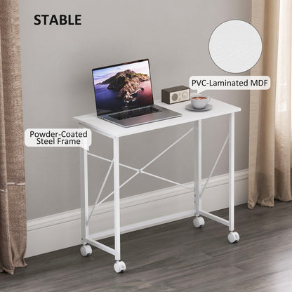 80 cm Folding Desk on Wheels - White