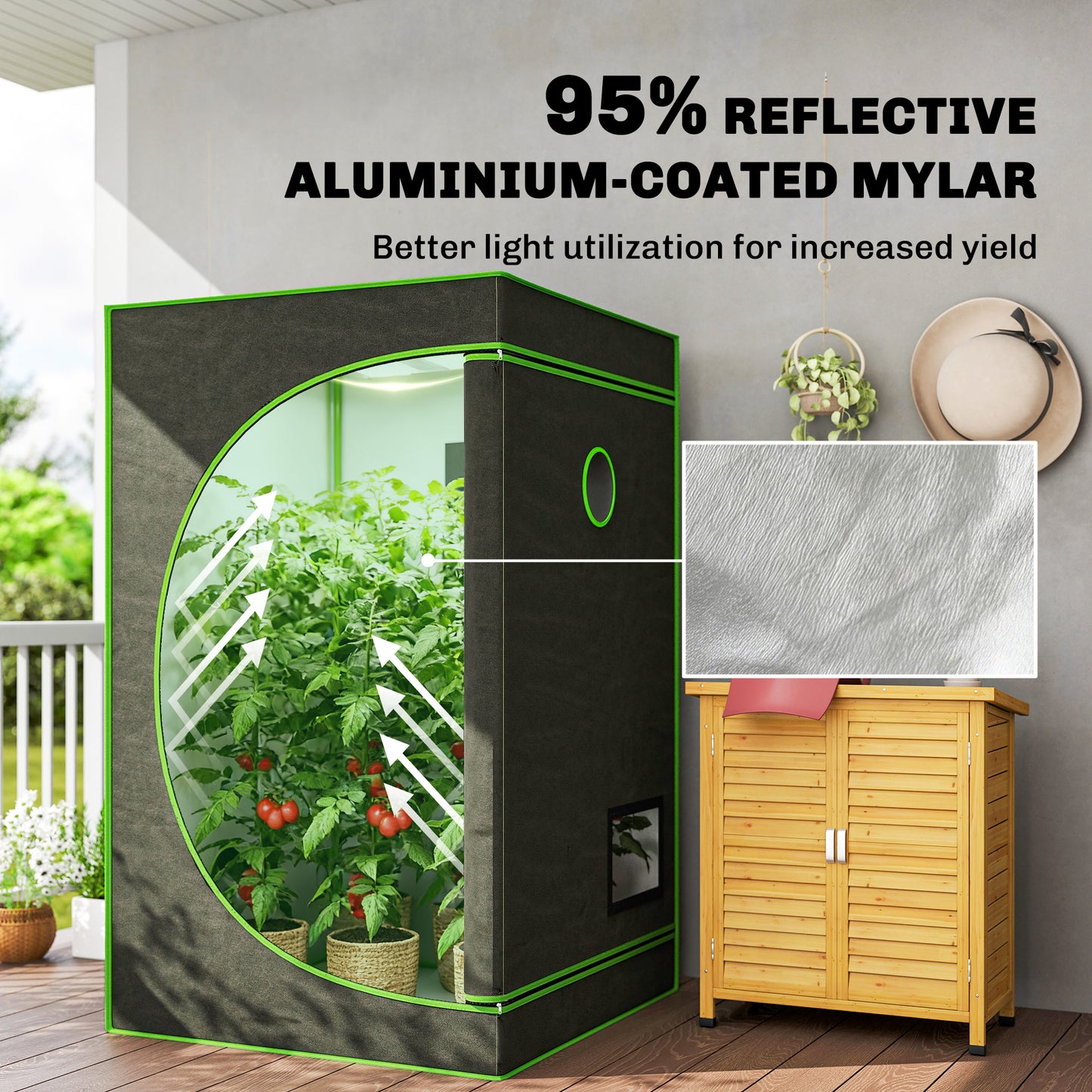 Grow Tent 120 x 120 x 200 cm, Reflective Mylar Hydroponic Growing Tent with 600D Oxford Fabric, Observation Window, Vent
