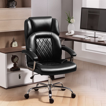 Big and Tall Office Chair 180kg with Spring Cushion, PU Leather - Black
