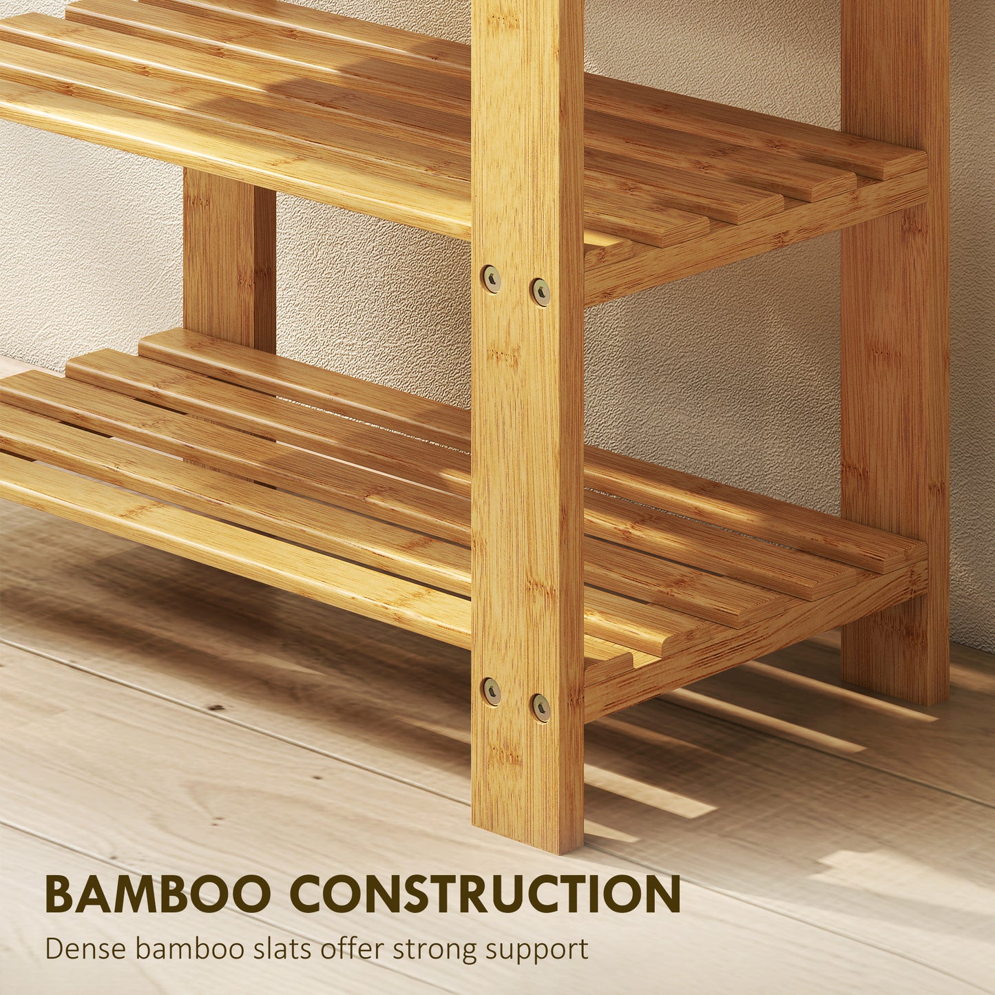Two Shelf Bamboo Shoe Storage Bench - Natural Finish
