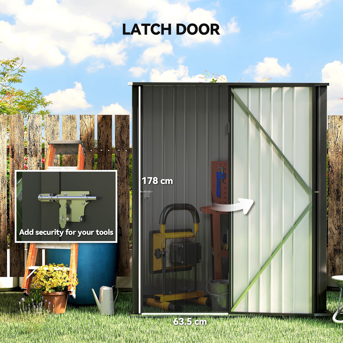 5.3 x 3.1ft Corrugated Steel Garden Shed - Black