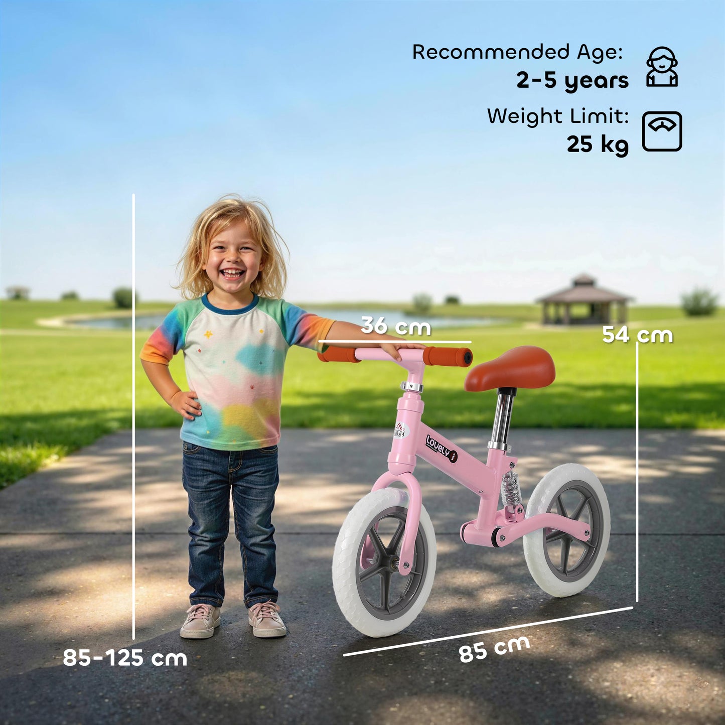 12" Kids Balance Bike No Pedal Bicycle EVA Tyre Adjustable Seat Toddler Training Bike W/ Shock Absorber 2