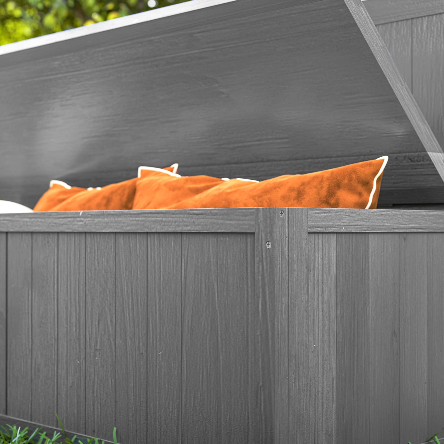 Wood Storage Bench for Patio Furniture, Outdoor Garden Seating Tools, Grey