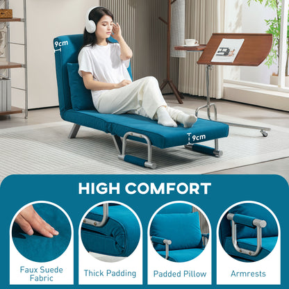 4-in-1 Faux Suede Chair Bed - Blue