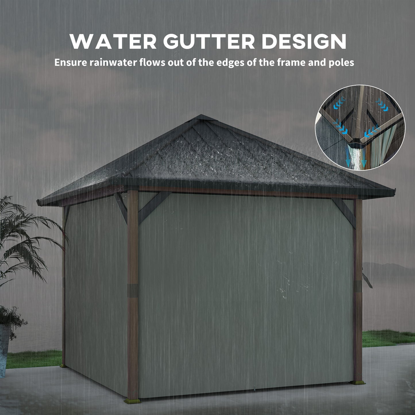 3 x 3(m) Hardtop Gazebo with Galvanised Steel Roof and Water Gutter, Waterproof Permanent Pavilion Garden Gazebo