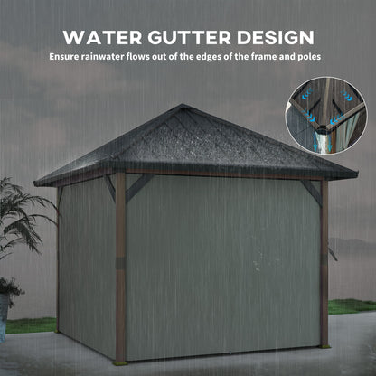 3 x 3(m) Hardtop Gazebo with Galvanised Steel Roof and Water Gutter, Waterproof Permanent Pavilion Garden Gazebo