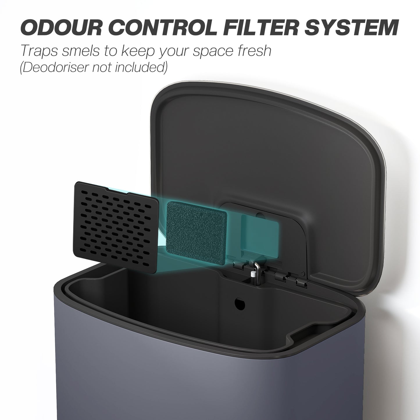 50L Kitchen Bin with Soft-Close Lid and Stay-Open Function, Stainless Steel Pedal Bin with Removable Inner Bucket