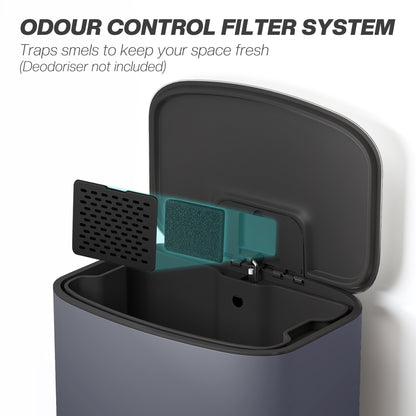 50L Kitchen Bin with Soft-Close Lid and Stay-Open Function, Stainless Steel Pedal Bin with Removable Inner Bucket