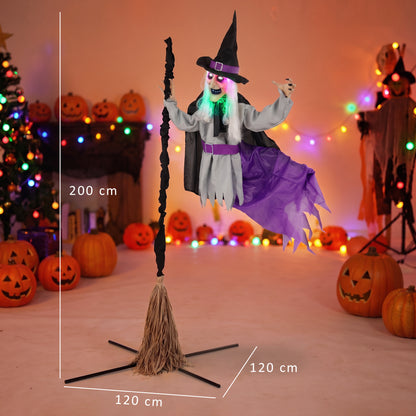 200cm Life Size Animated Flying Witch Halloween Decorations Outdoor Indoor, Scary Halloween Animatronics Decor