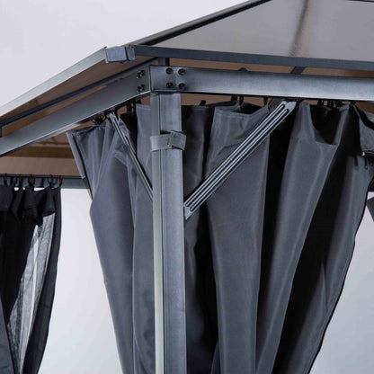 3m x 3m Hardtop Metal Frame Gazebo with 4 curtains, 100 kg Snow Load Capacity, Black