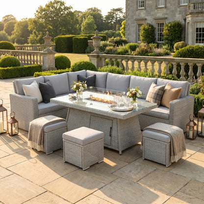 Seven-Piece Firepit Table Rattan Sofa Set - Grey