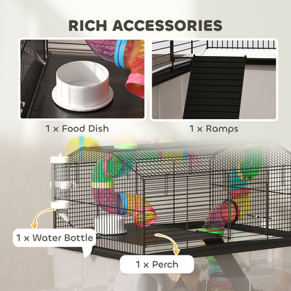 Two-Tier Hamster Cage with 31cm Deep Tray, Tube System, Water Bottle, Ramp, Feeding Bowl, Multicoloured