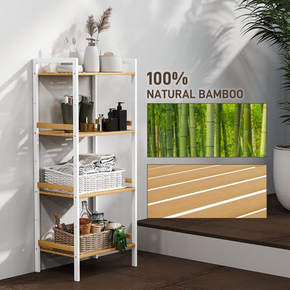 Four-Tier Bamboo Adjustable Shelf Storage Unit