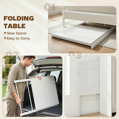Compact Folding Desk for Small Spaces with Storage Shelf for Home Office, White