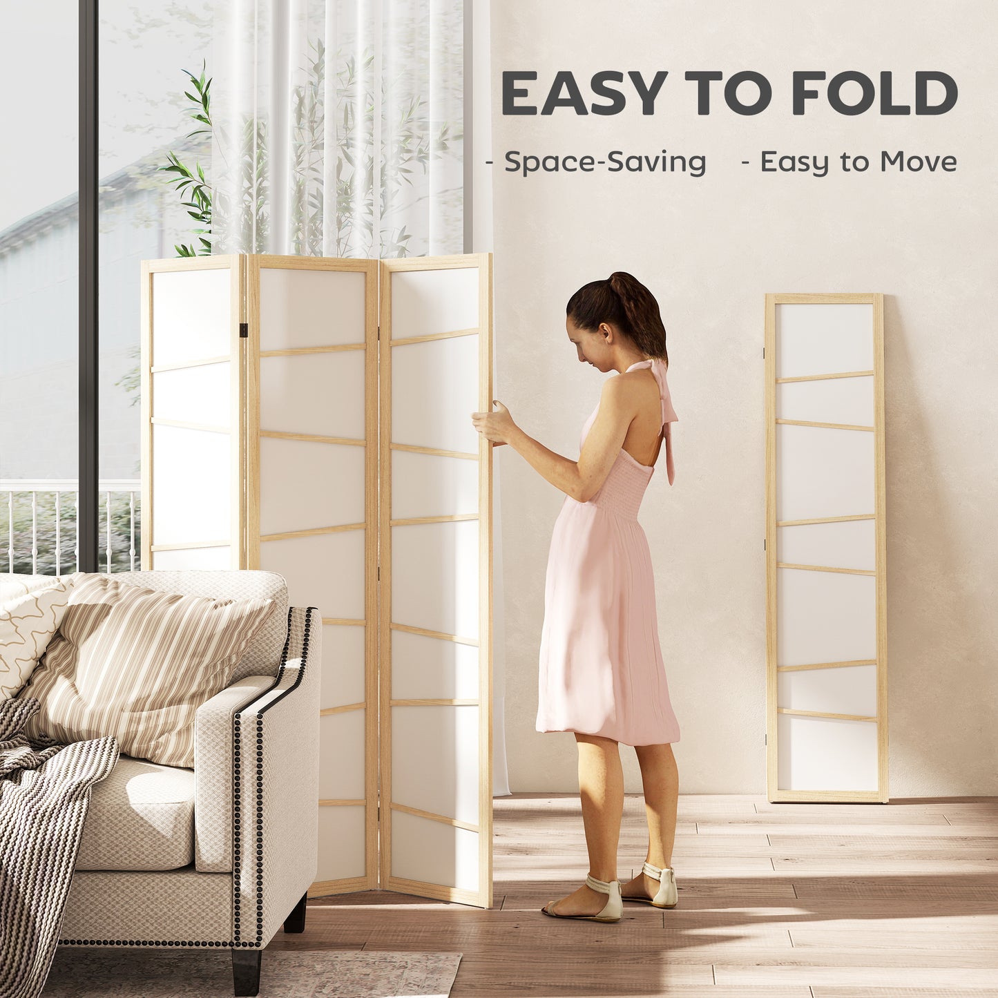 Wooden Folding Privacy Screen, 3 Panel Room Divider for Bedroom, Natural Wood Finish