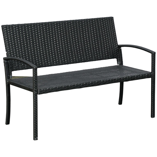 2 Seater Poly Rattan Garden Bench, All Weather Wicker Garden Loveseat, Outdoor Seating Bench with 240 Load Capacity