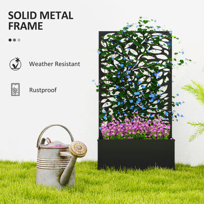 Outdoor Metal Planter, with Back Trellis - Black