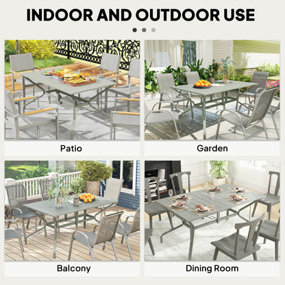 Rectangle Garden Table with Parasol Hole, Outdoor Dining Table for 6, Patio Table for Balcony, 150cm x 90cm, Light Grey