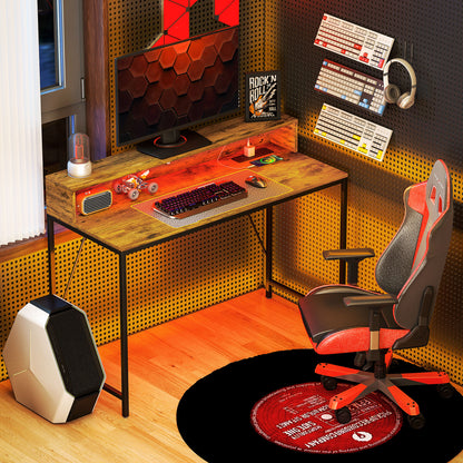 120cm Computer Desk with LED Lights and Power Outlets, Gaming Desk with Monitor Stand