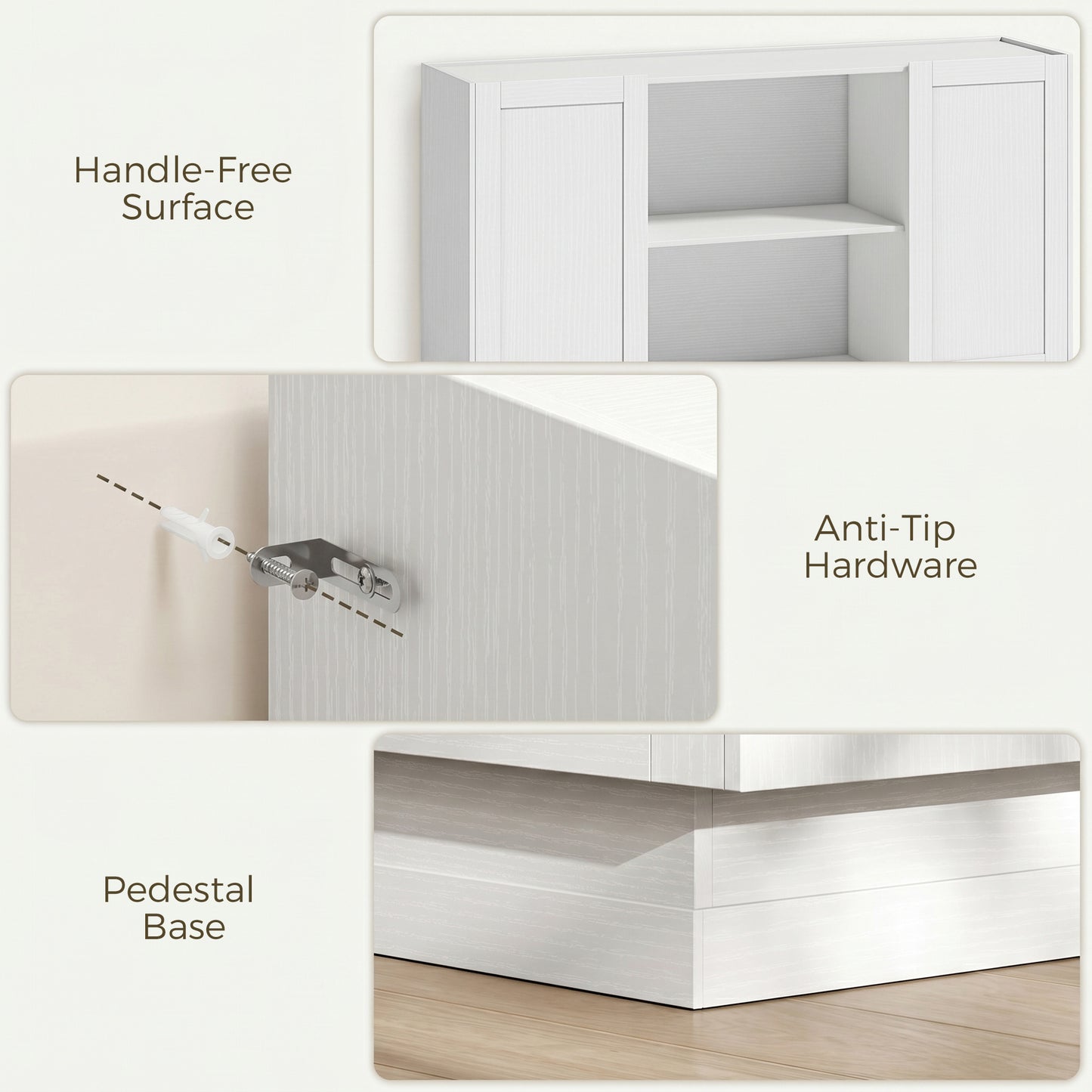 Sideboard Buffet Cabinet, 133 cm Storage Cabinet with 2 Open Shelves, 2 Cupboards and Soft Close Doors, White