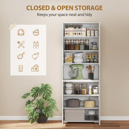 180 cm Tall Kitchen Cupboard, Pantry Storage Cabinet with Soft Close Doors and Adjustable Shelves, High Gloss White