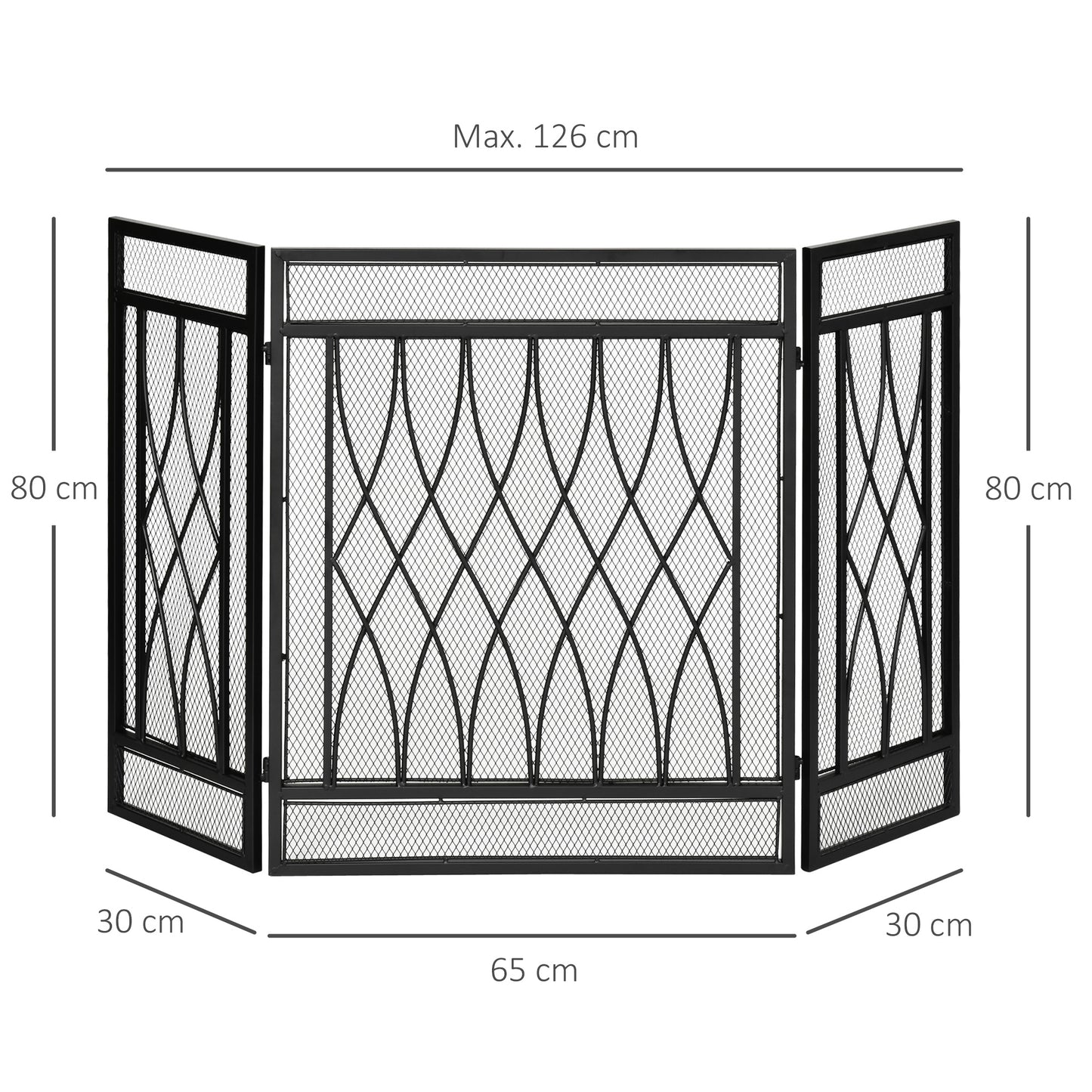 126cm 3-Panel Metal Folding Fireplace Screen Heat Flame Protective Guard Child Pet Home Spark Barrier Surround w/ Mesh Patter