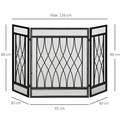 126cm 3-Panel Metal Folding Fireplace Screen Heat Flame Protective Guard Child Pet Home Spark Barrier Surround w/ Mesh Patter