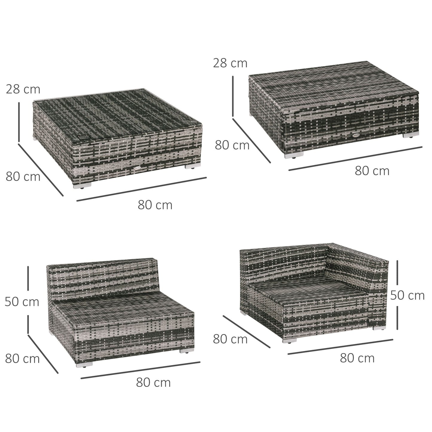 6 PC Rattan Sofa Coffee Table Set Sectional Wicker Weave Furniture for Garden Outdoor Conservatory w/ Pillow Cushion Grey