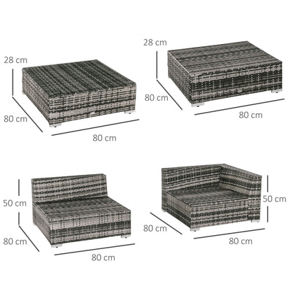 6 PC Rattan Sofa Coffee Table Set Sectional Wicker Weave Furniture for Garden Outdoor Conservatory w/ Pillow Cushion Grey