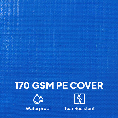 Round Pool Cover, 10 ft Waterproof Swimming Pool Cover with Secure Rope, Tightener for Above Ground Pools, Blue