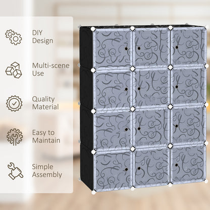 Portable Wardrobe for Bedroom, 12 Cube Closet with 2 Hanging Rails, Modular Storage Cabinet