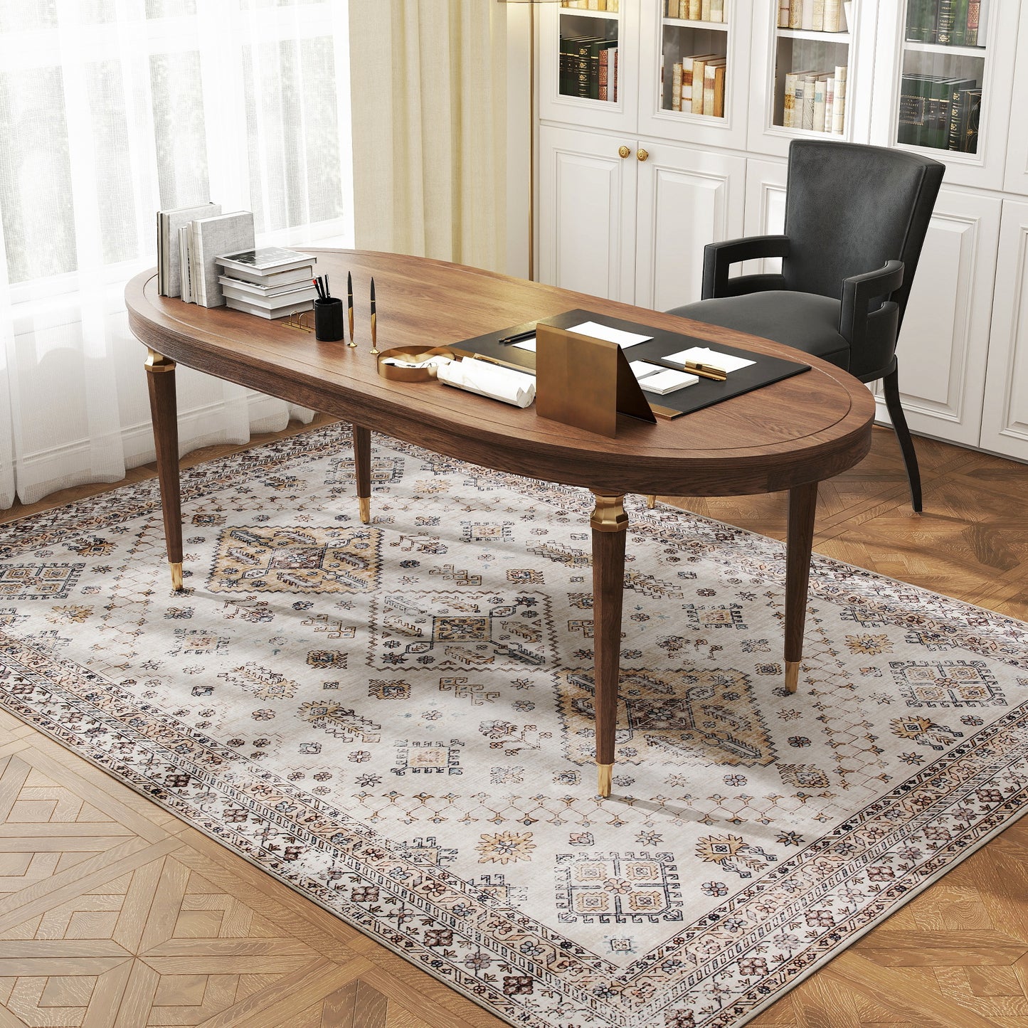Vintage Area Rug, Non-Slip Washable Rug, Flannel Floor Carpet for Living Room, Bedroom, Dining Room, Home Office