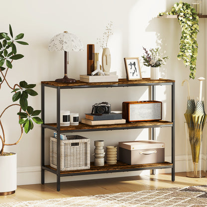 3-Tier Console Table with Storage Shelves - Rustic Brown