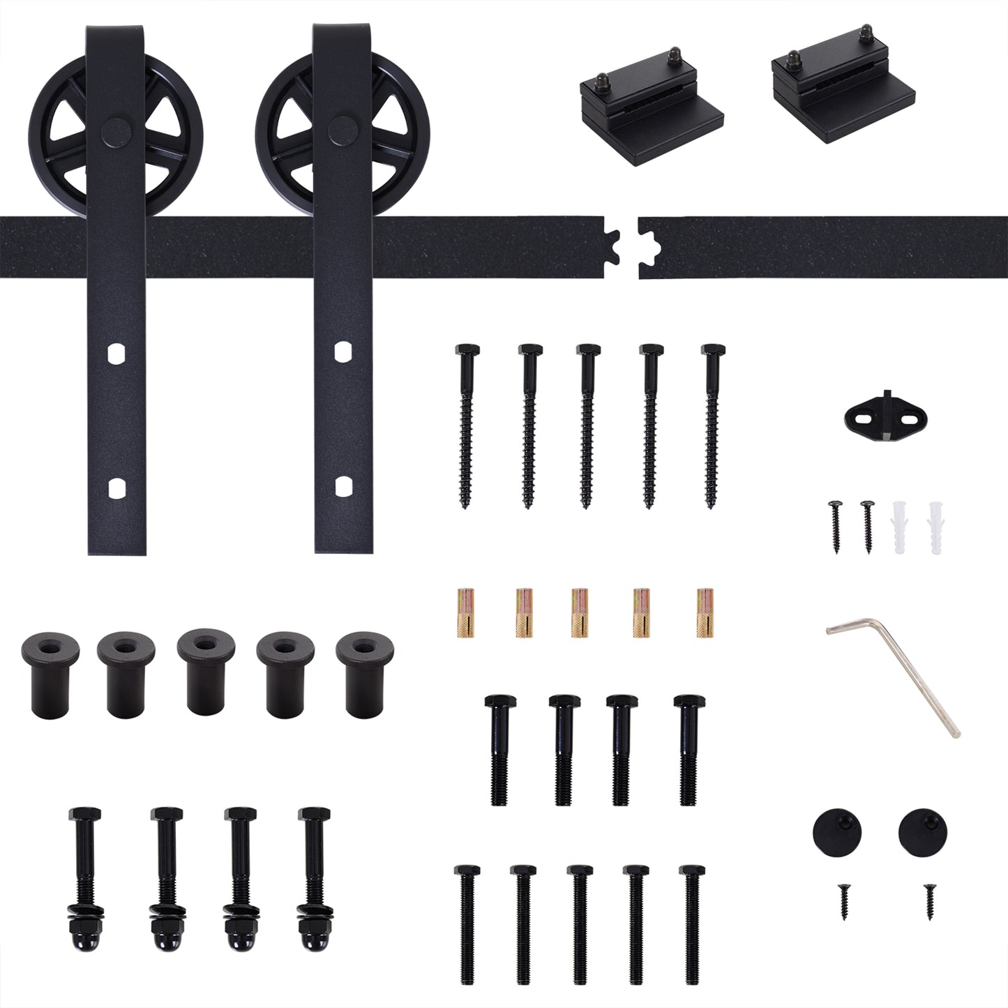 6.6 FT/ 2000mm Carbon Steel Sliding Barn Door Kits Hardware Closet Set Track System for Single Wooden Door Industrial Wheel S