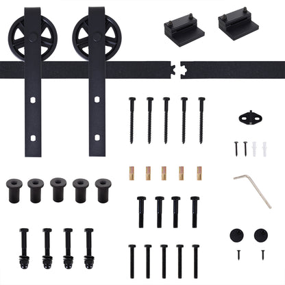 6.6 FT/ 2000mm Carbon Steel Sliding Barn Door Kits Hardware Closet Set Track System for Single Wooden Door Industrial Wheel S